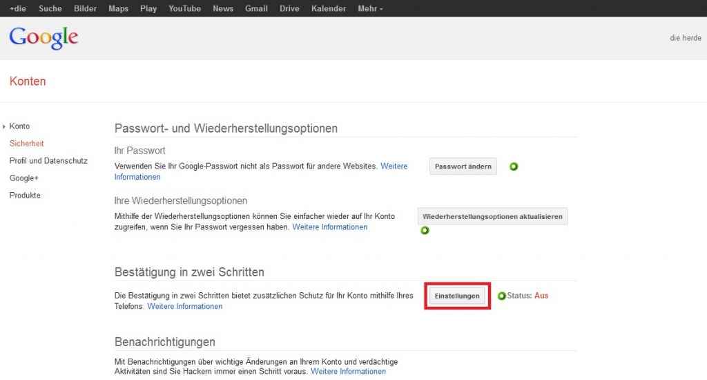 google 2 faktor authentifizierung